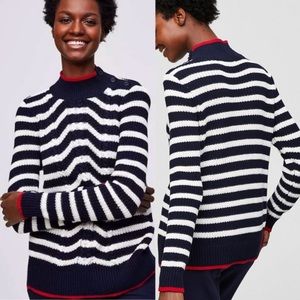 NWT LOFT Navy & White Striped Mockneck Sweater